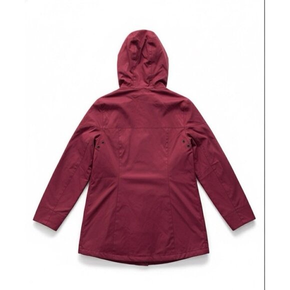 UGG Garnet Red Rylie Rain Rubberized Hooded Trench Jacket Sz S Classic Preppy - Picture 3 of 5